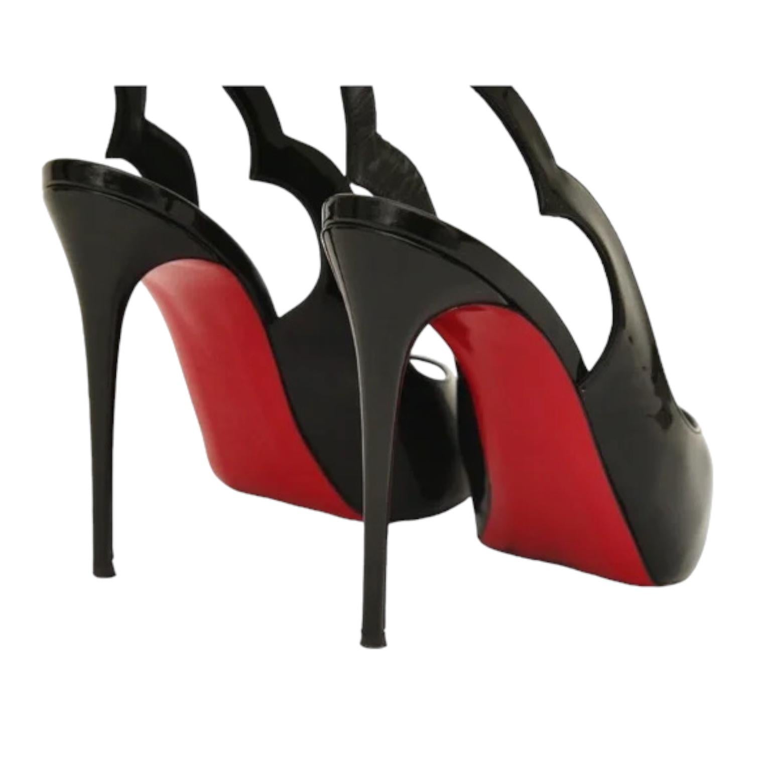 CHRISTIAN LOUBOUTIN Black Platform Heels Patent Leather Hot Chick Alter 120 37.5 For Sale 3