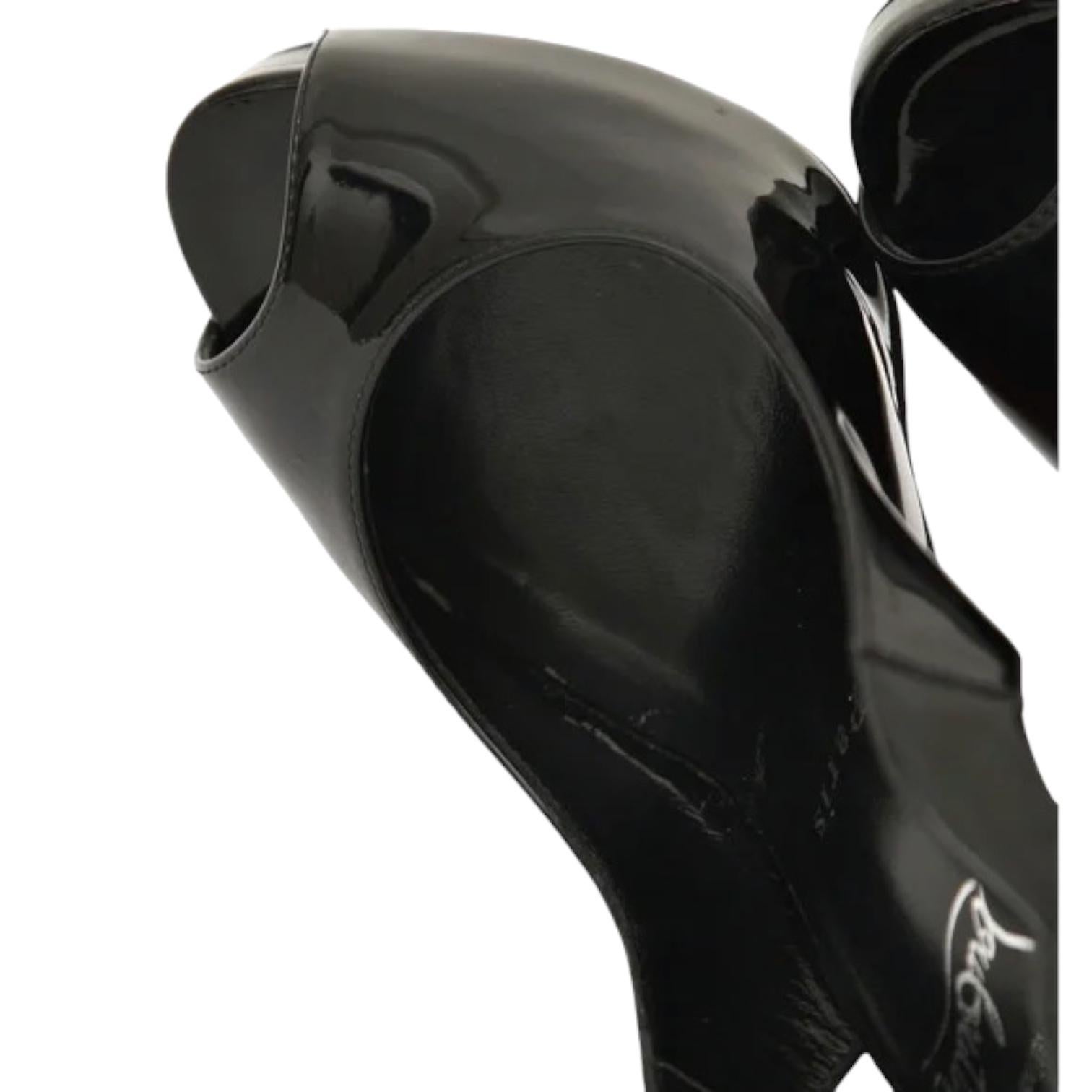CHRISTIAN LOUBOUTIN Black Platform Heels Patent Leather Hot Chick Alter 120 37.5 For Sale 4