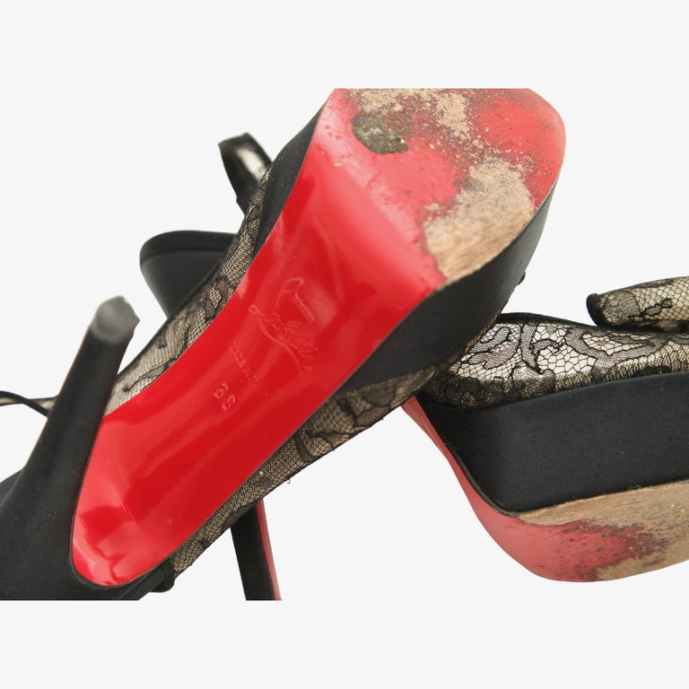 CHRISTIAN LOUBOUTIN Black Platform Slingback EXCLU 140 Pumps Satin