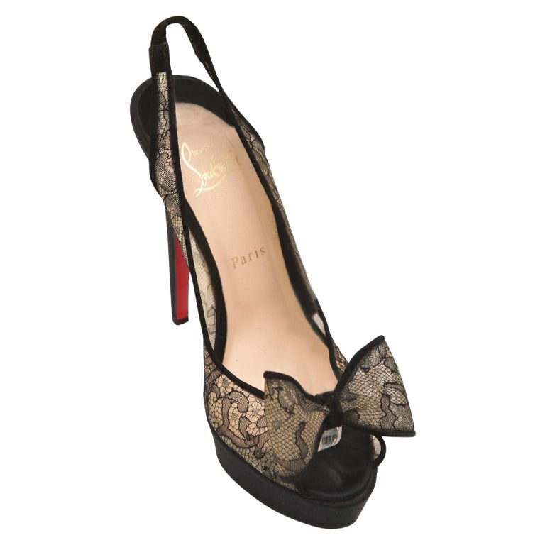 CHRISTIAN LOUBOUTIN Black Platform Slingback EXCLU 140 Pumps Satin