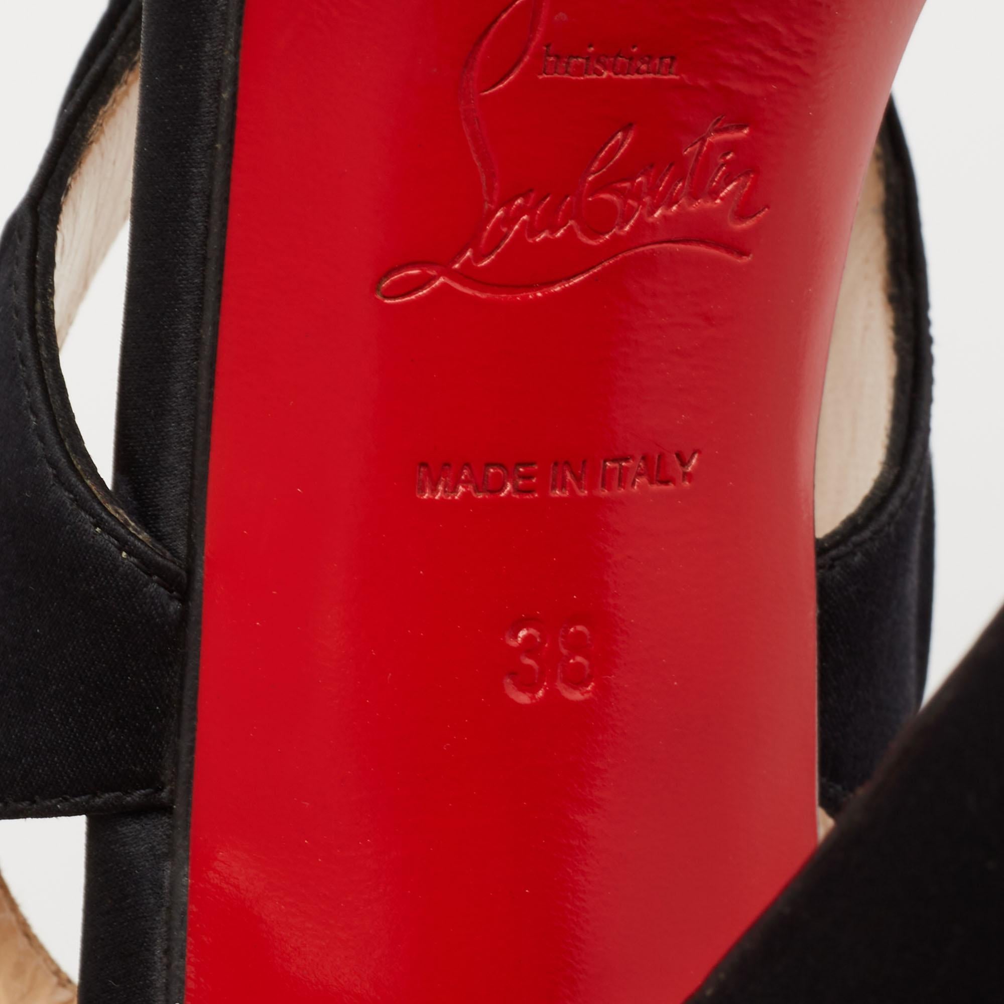 Christian Louboutin Black Pleated Satin Platform Slingback Sandals Size 38 For Sale 4