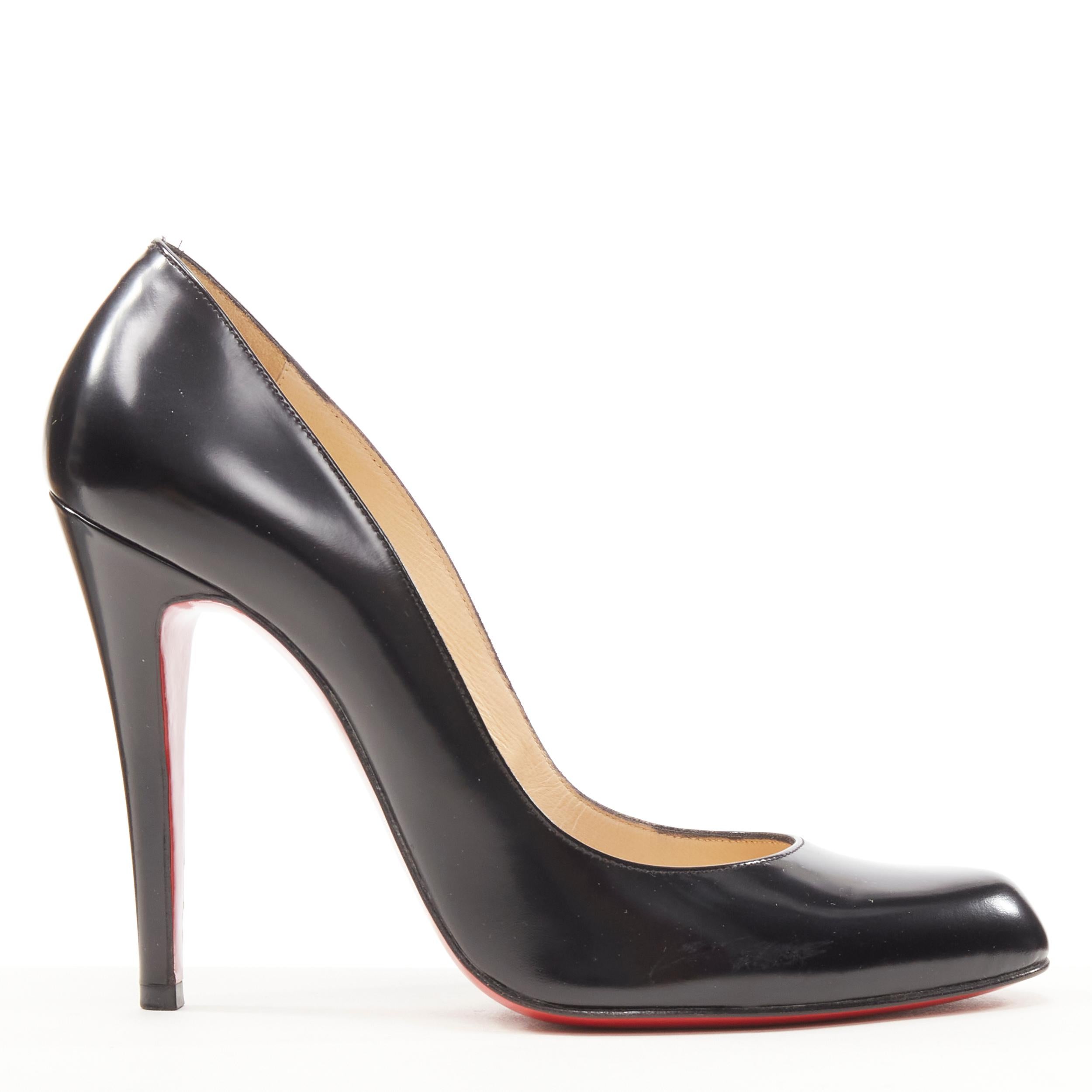 CHRISTIAN LOUBOUTIN black polished leather high heel classic court shoes EU38 
Reference: SNKO/A00193 
Brand: Christian Louboutin 
Material: Leather 
Color: Black 
Pattern: Solid 
Made in: Italy 

SIZING: 
Designer Size: EU 38 
Size Reference: EU38