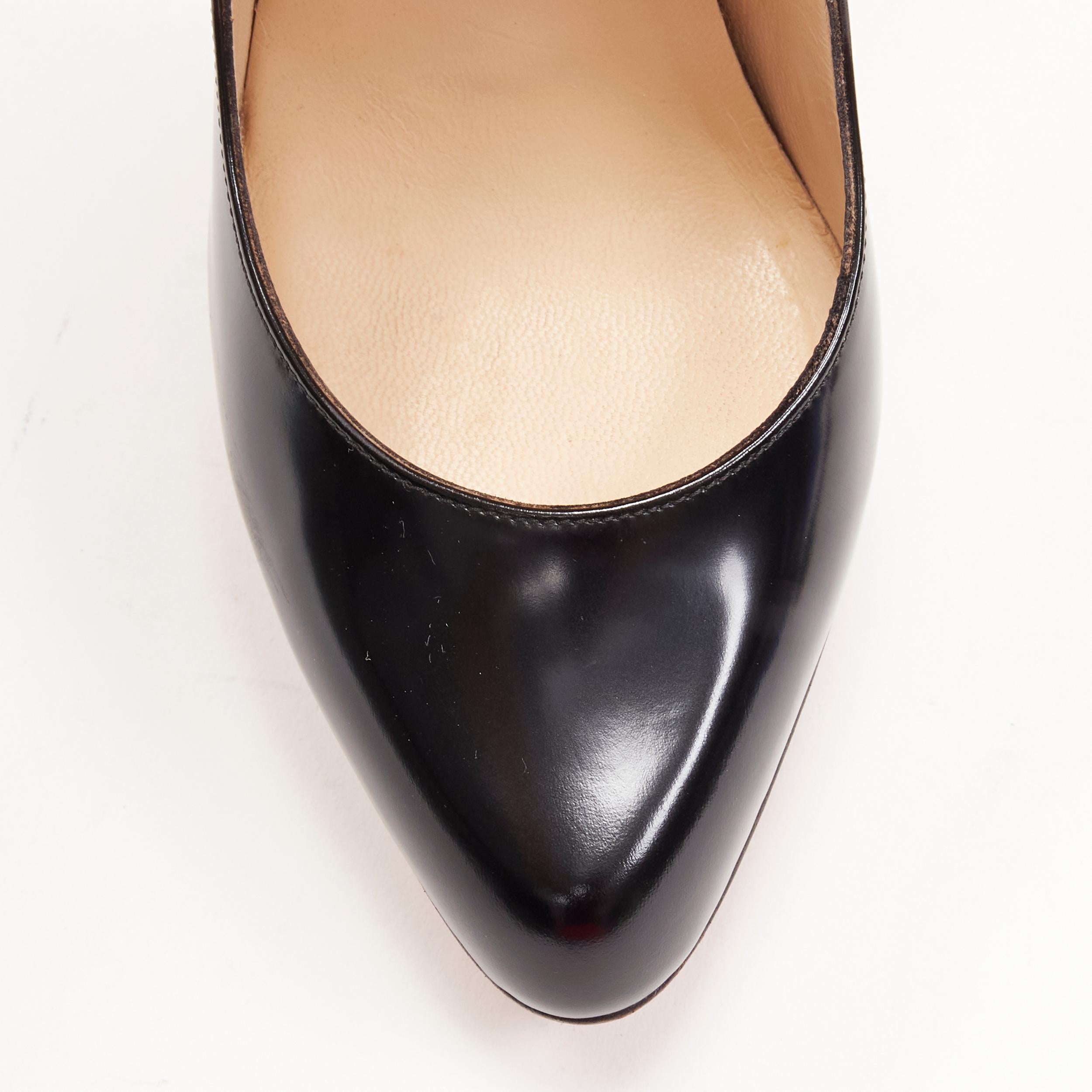 CHRISTIAN LOUBOUTIN black polished leather high heel classic court shoes EU38 In Excellent Condition In Hong Kong, NT