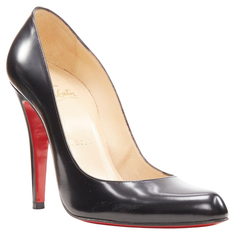 CHRISTIAN LOUBOUTIN black polished leather high heel classic court ...