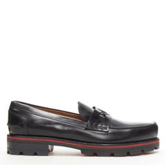 CHRISTIAN LOUBOUTIN black polished leather lug sole Penny loafer EU42