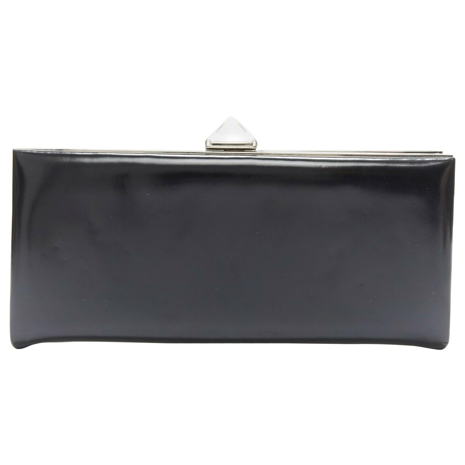 CHRISTIAN LOUBOUTIN black polished leather pyramid stud crystal evening clutch