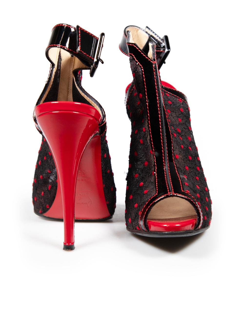 Christian Louboutin Black Polka Dot Peep Toe Heels Size IT 35.5 In Good Condition In London, GB