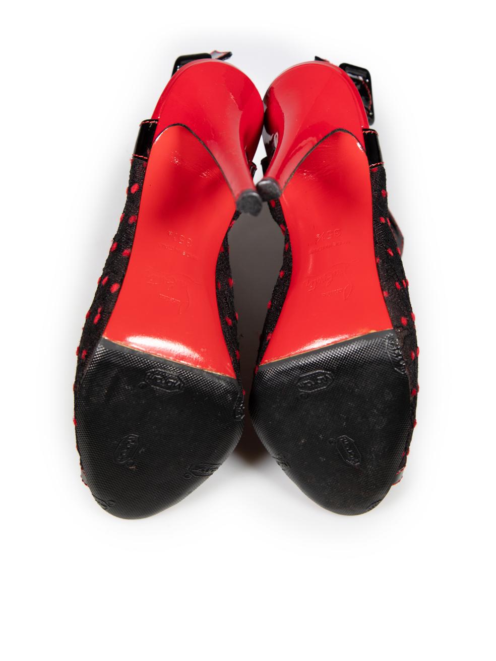 Women's Christian Louboutin Black Polka Dot Peep Toe Heels Size IT 35.5
