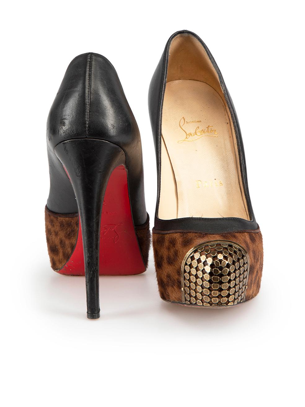 Christian Louboutin Black Pony Hair Panel Heels Size IT 36 In Good Condition For Sale In London, GB