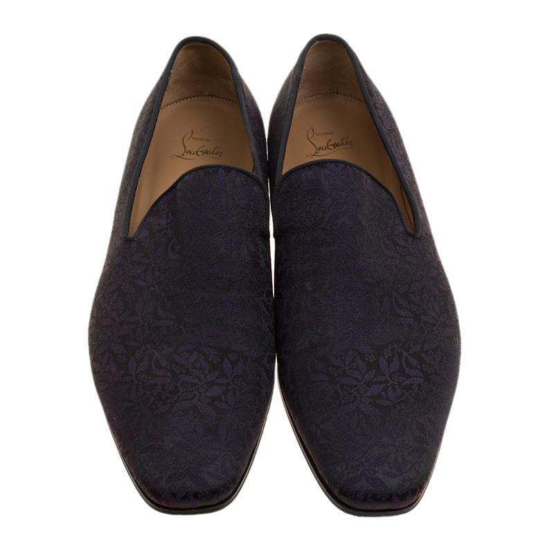 Christian Louboutin Black/Purple Printed Fabric Smoking Slippers Size 44 In Good Condition In Dubai, Al Qouz 2