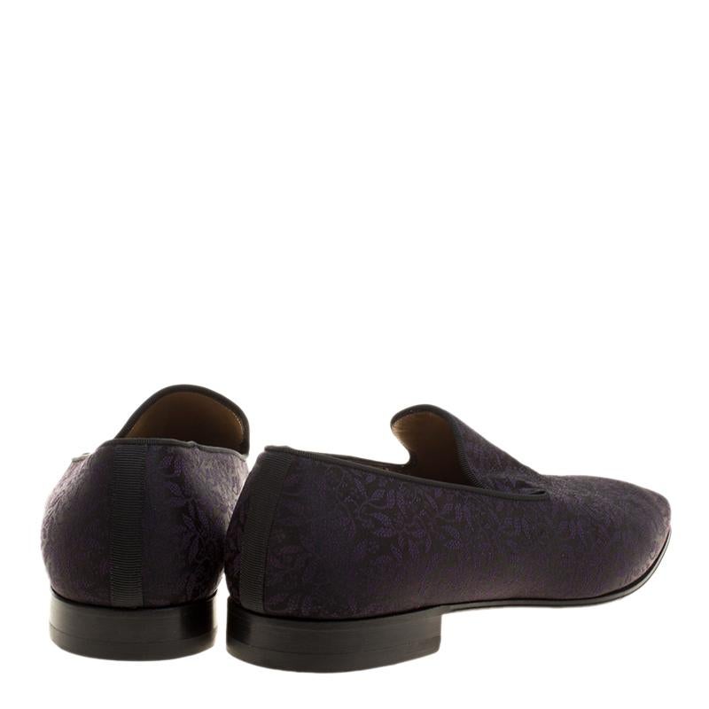 Men's Christian Louboutin Black/Purple Printed Fabric Smoking Slippers Size 44
