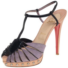 Christian Louboutin Black/Purple Suede And Patent Leather Zigounette Spiked 140