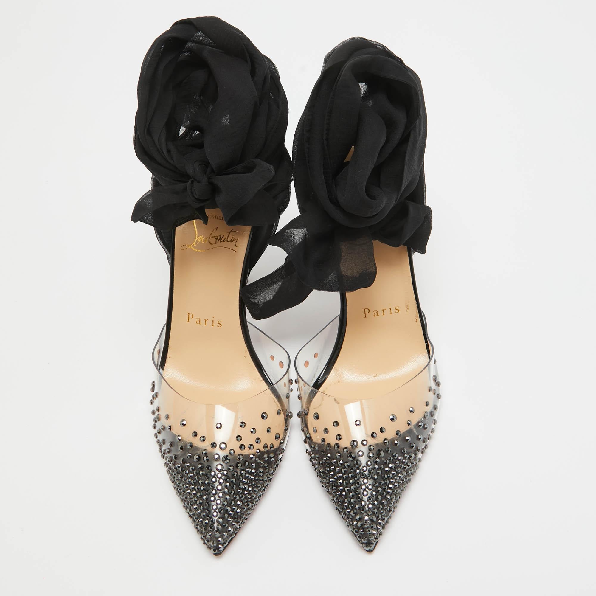 Christian Louboutin Black PVC and Chiffon Miragirl Pumps Size 36 In Good Condition In Dubai, Al Qouz 2