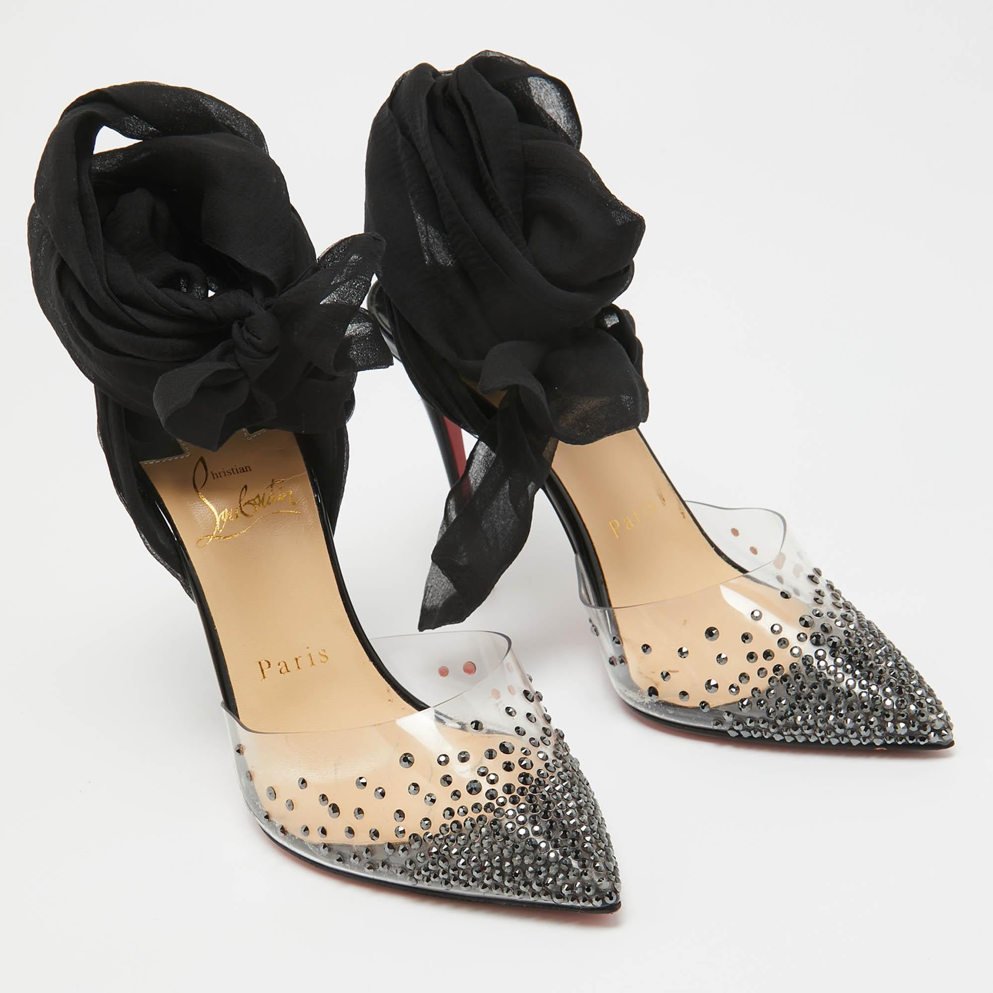 Women's Christian Louboutin Black PVC and Chiffon Miragirl Pumps Size 36