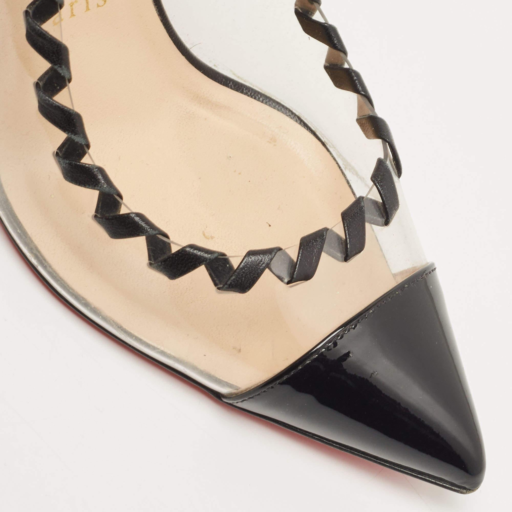 Christian Louboutin Black PVC and Patent Leather Lizabeth Pointed Toe Pumps Size 1