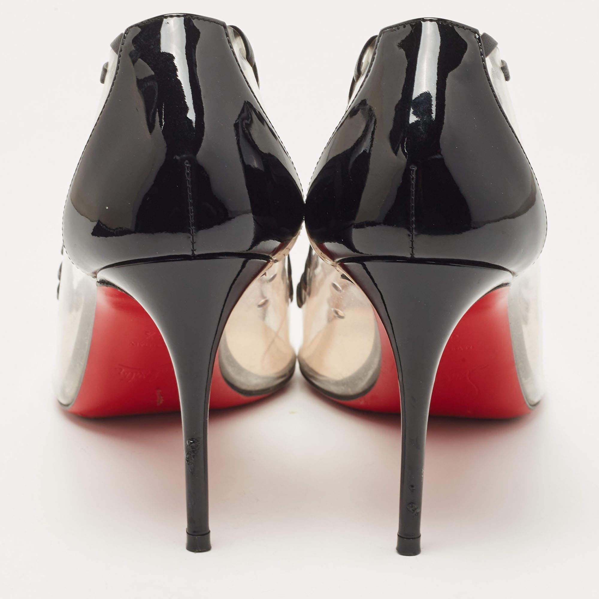Christian Louboutin Black PVC and Patent Leather Lizabeth Pointed Toe Pumps Size 3