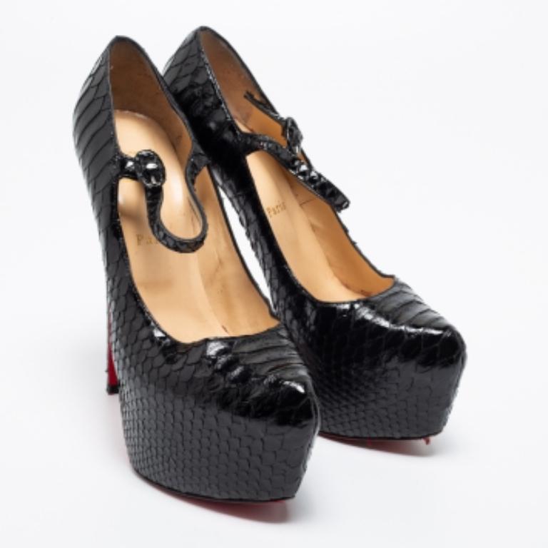 Christian Louboutin Black Python Lady Daf Mary Jane Pumps Size 39.5 For Sale 1