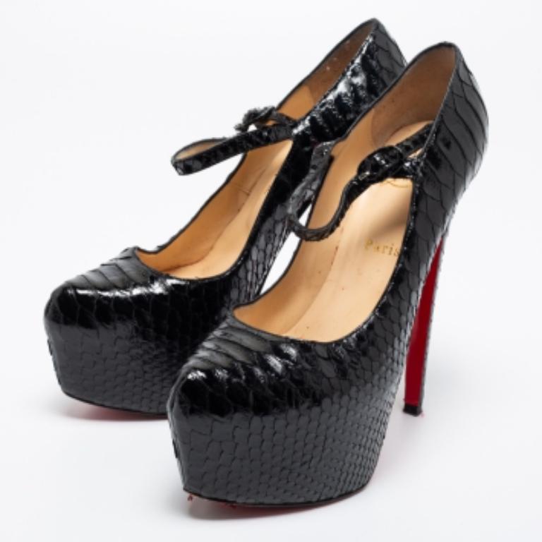 Christian Louboutin Black Python Lady Daf Mary Jane Pumps Size 39.5 For Sale 4