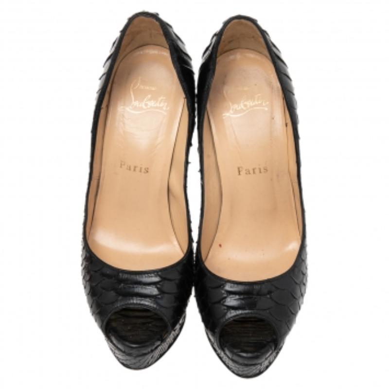 Noir Christian Louboutin Black Python Lady Peep Toe Platform Pumps Size 35