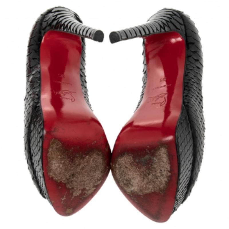  Christian Louboutin Black Python Lady Peep Toe Platform Pumps Size 35 Pour femmes 