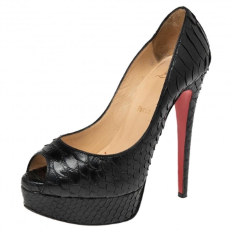 Christian Louboutin Black Python Lady Peep Toe Platform Pumps Size 35 1