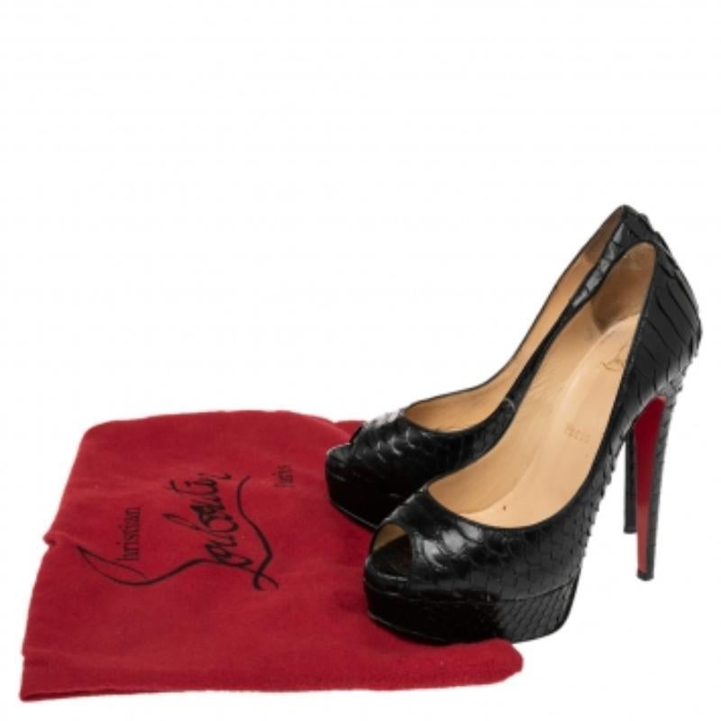Christian Louboutin Black Python Lady Peep Toe Platform Pumps Size 35 3