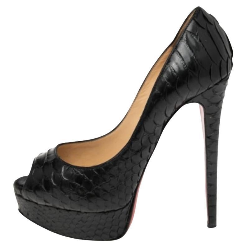 Christian Louboutin Lady Pitone Nero Peep Toe Platform Pumps Taglia 35