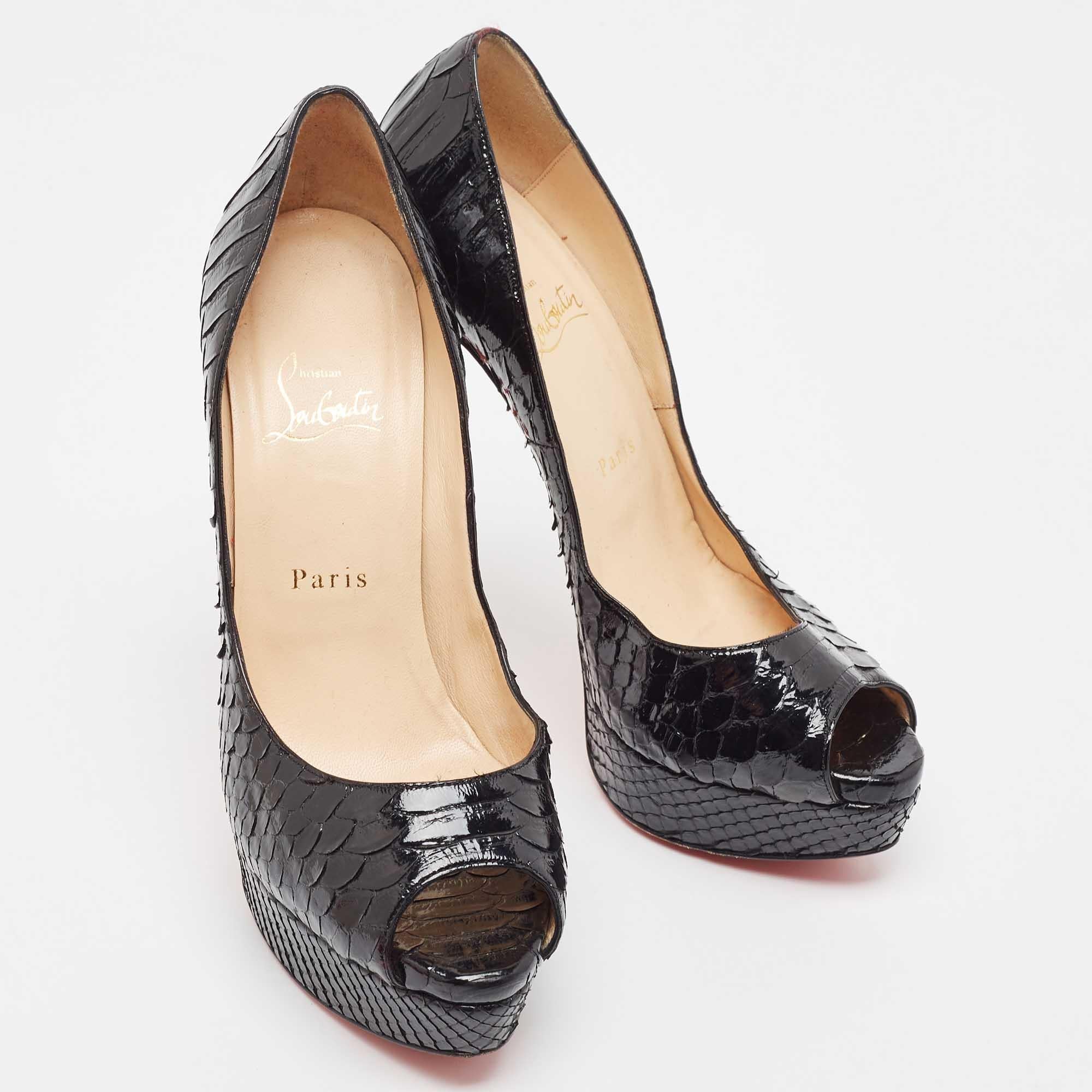 Noir Christian Louboutin Black Python Lady Peep Toe Pumps Size 39
