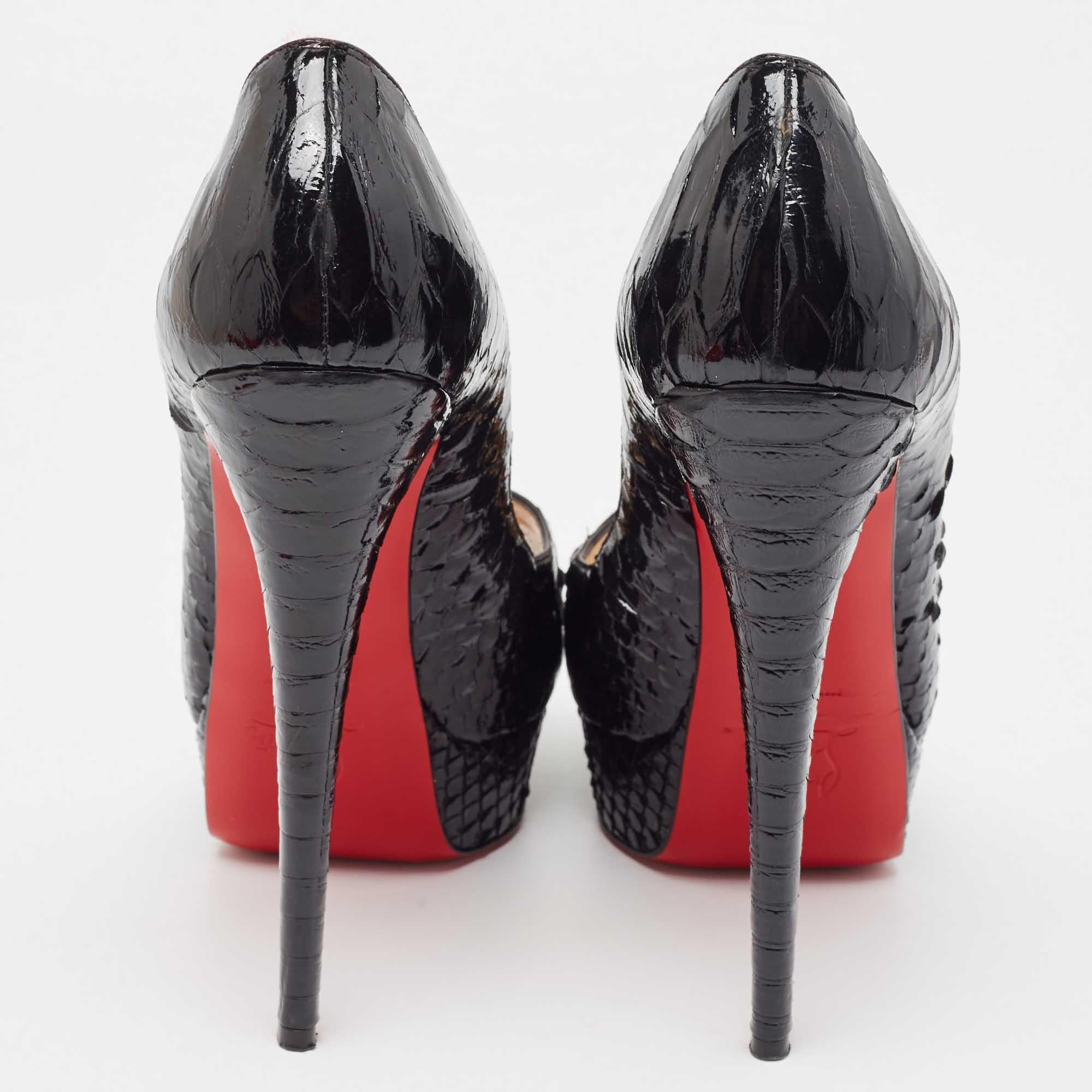 Christian Louboutin Black Python Lady Peep Toe Pumps Size 39 For Sale 1
