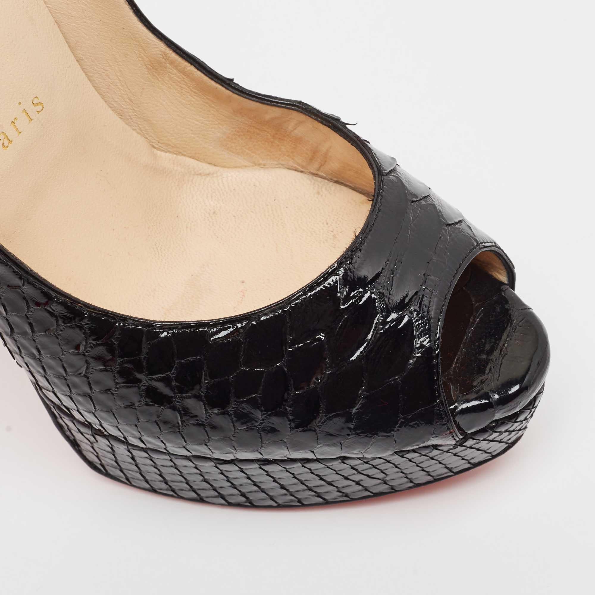 Christian Louboutin Black Python Lady Peep Toe Pumps Size 39 For Sale 3