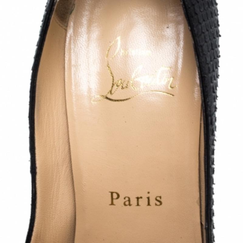 Christian Louboutin Schwarz Python Leder Lady Peep Toe Plateau Pumps Größe 37.5 im Angebot 1