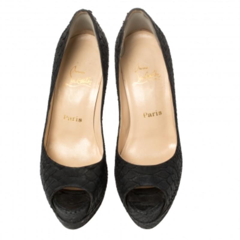 Christian Louboutin Black Python Very Prive Peep Toe Pumps Size 35 For Sale 2
