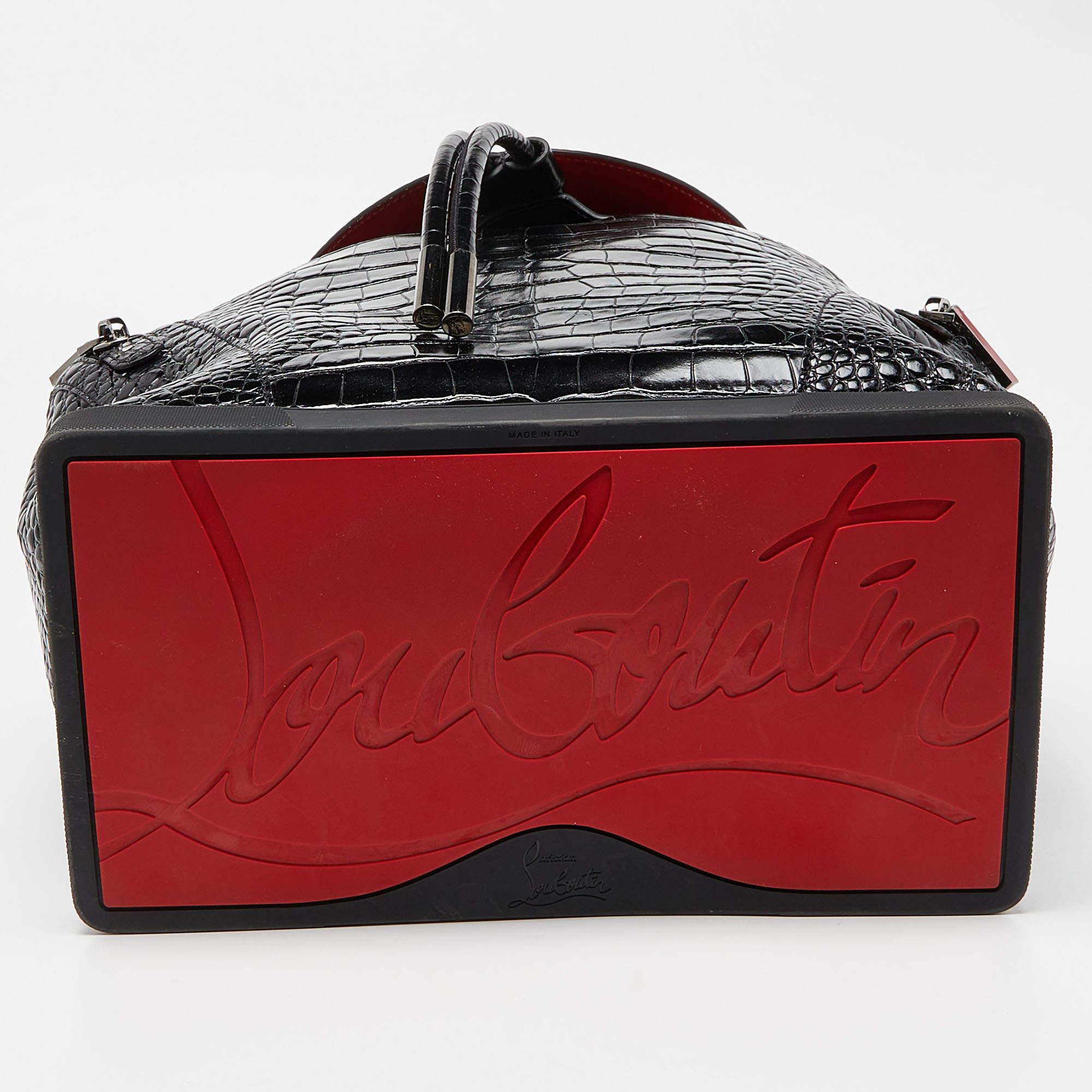 Men's Christian Louboutin Black/Red Croc Embossed Leather and Rubber Explorafunk Backp For Sale