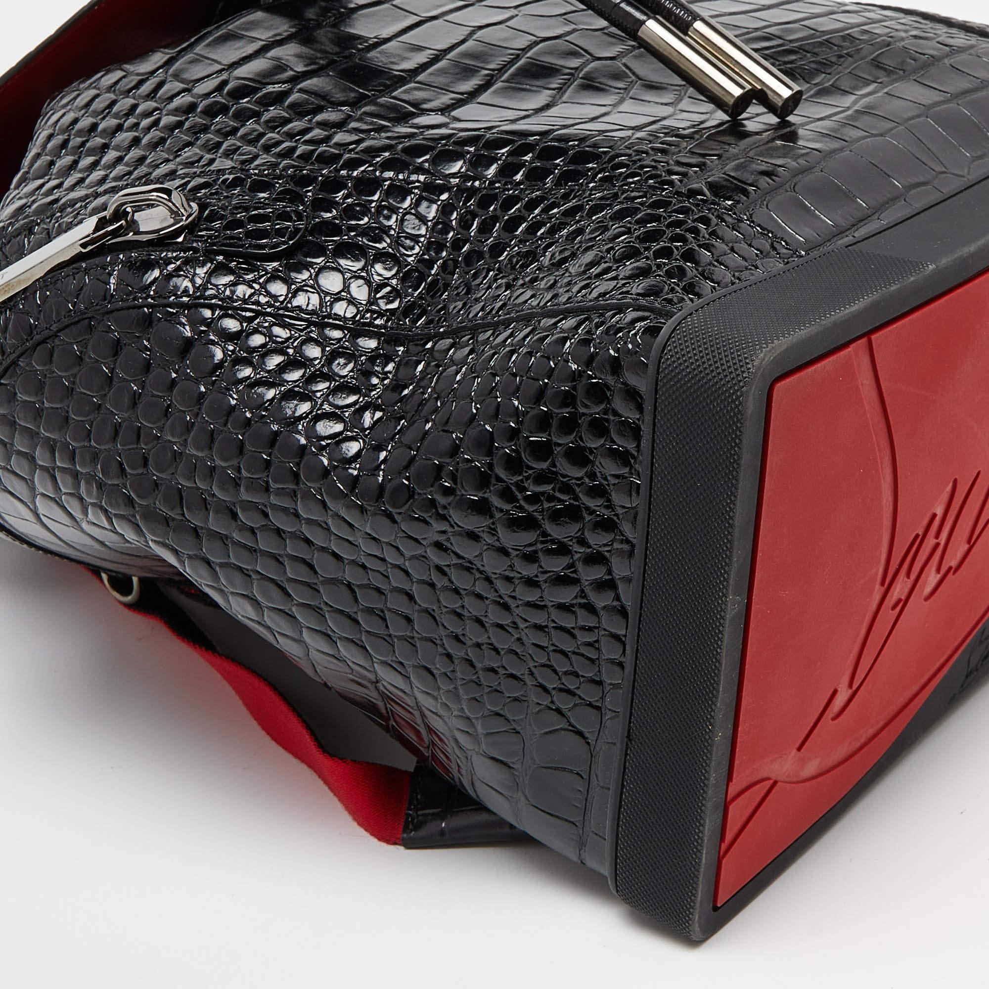 Christian Louboutin Black/Red Croc Embossed Leather and Rubber Explorafunk Backp 3