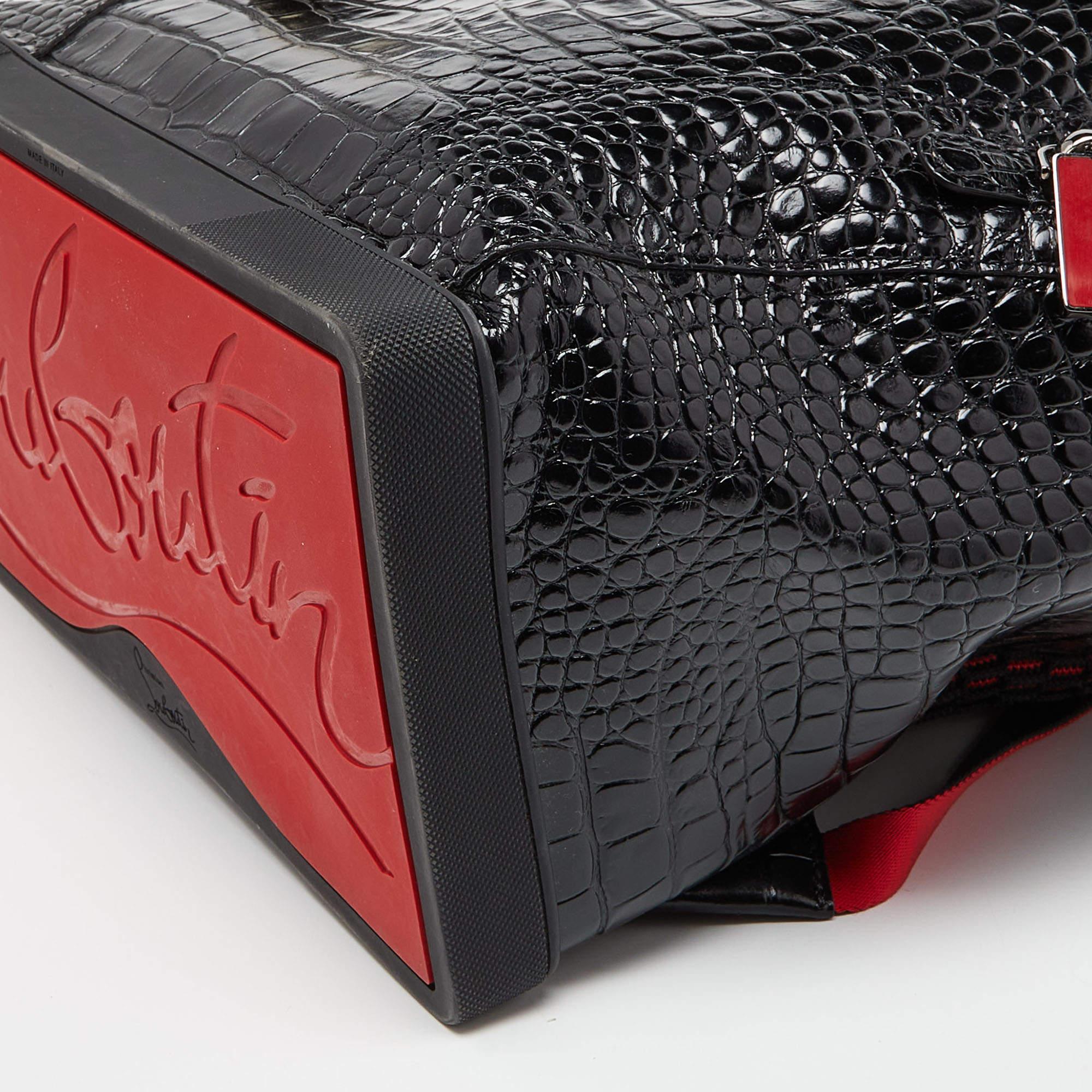 Christian Louboutin Black/Red Croc Embossed Leather and Rubber Explorafunk Backp For Sale 4