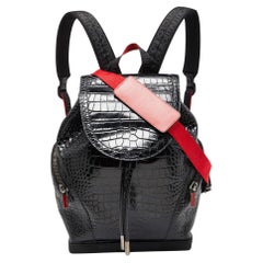 Christian Louboutin Black/Red Croc Embossed Leather and Rubber Explorafunk Backp