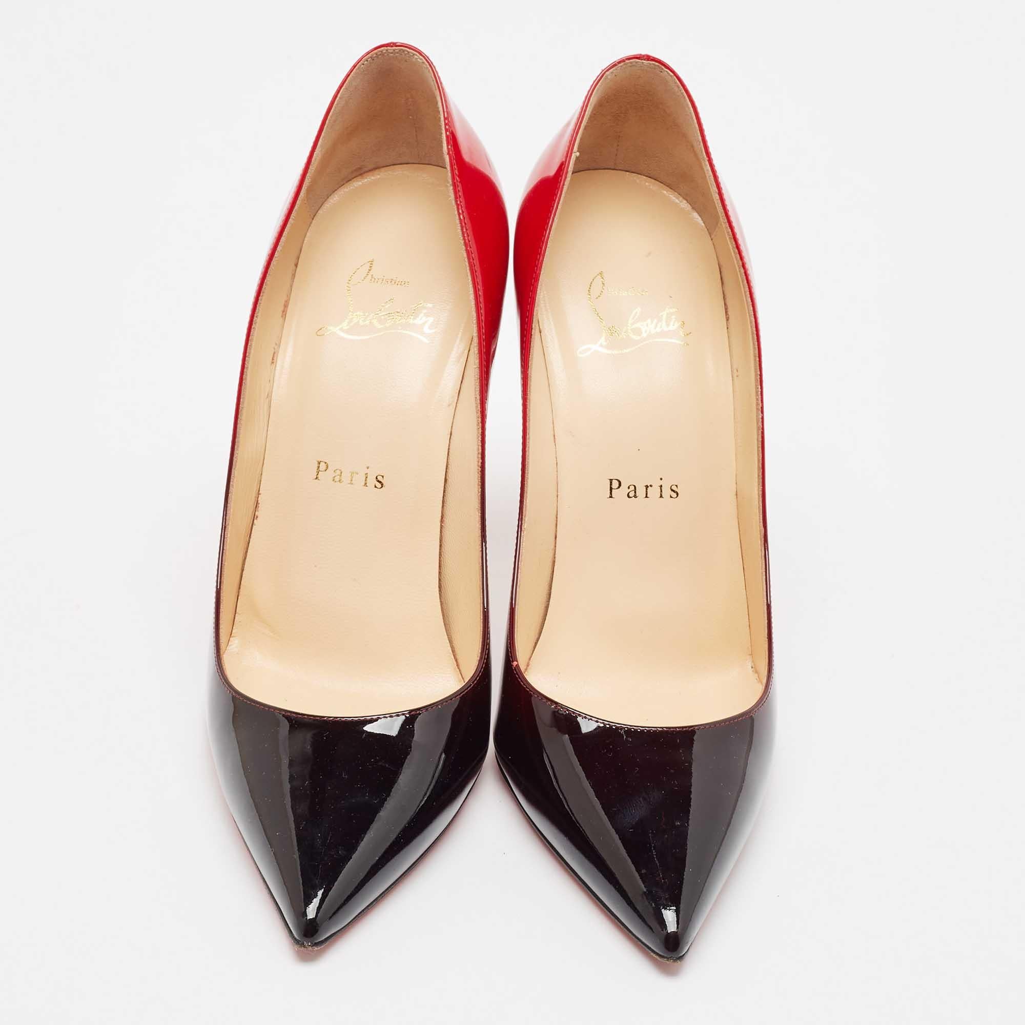 Brown Christian Louboutin Black/Red Degrade Patent Leather Decollete Pumps Size 37.5