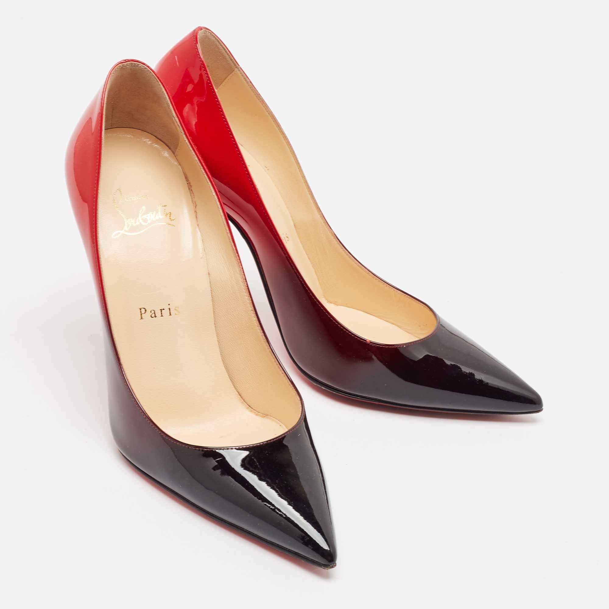 Christian Louboutin Black/Red Degrade Patent Leather Decollete Pumps Size 37.5 In Good Condition In Dubai, Al Qouz 2