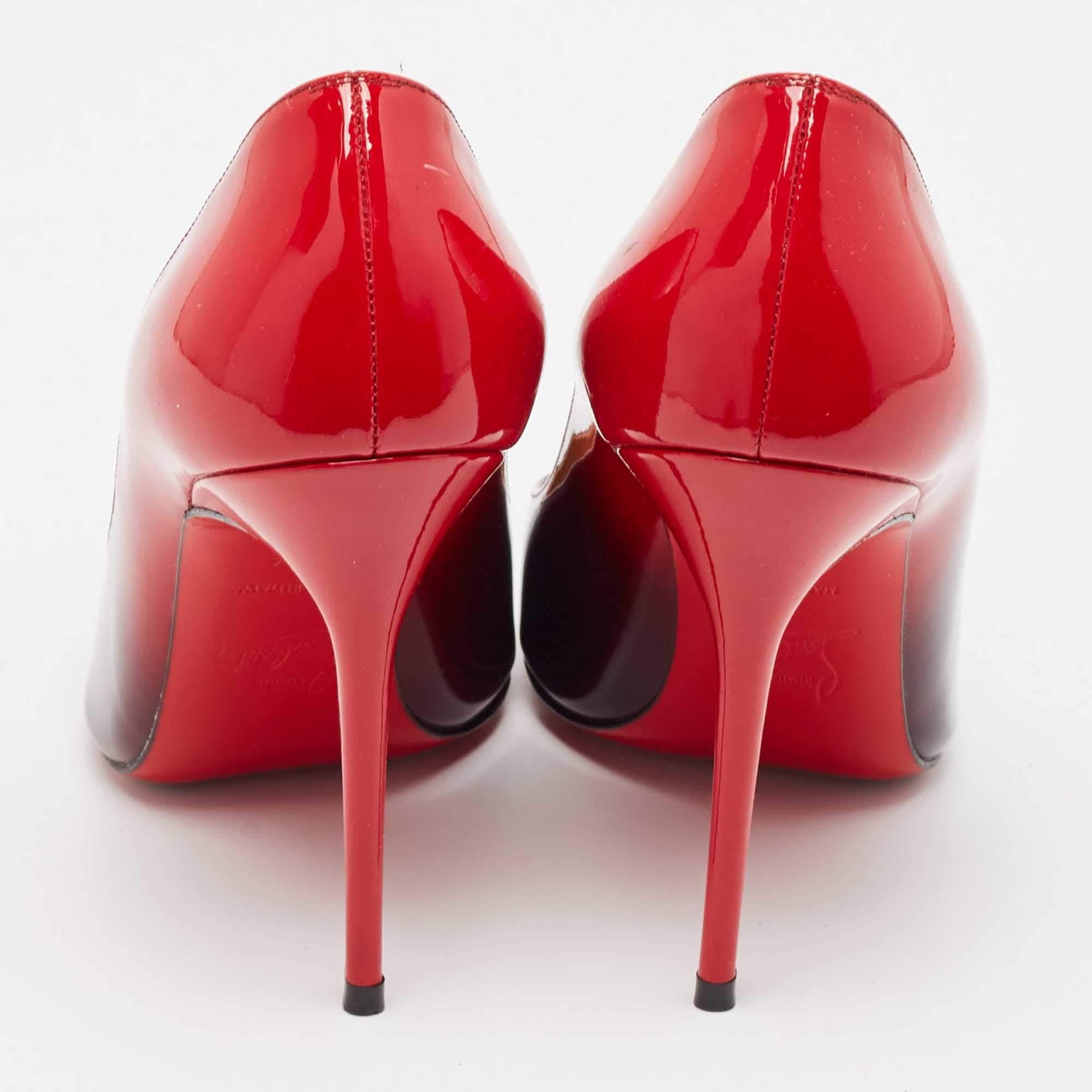 Women's Christian Louboutin Black/Red Degrade Patent Leather Decollete Pumps Size 37.5