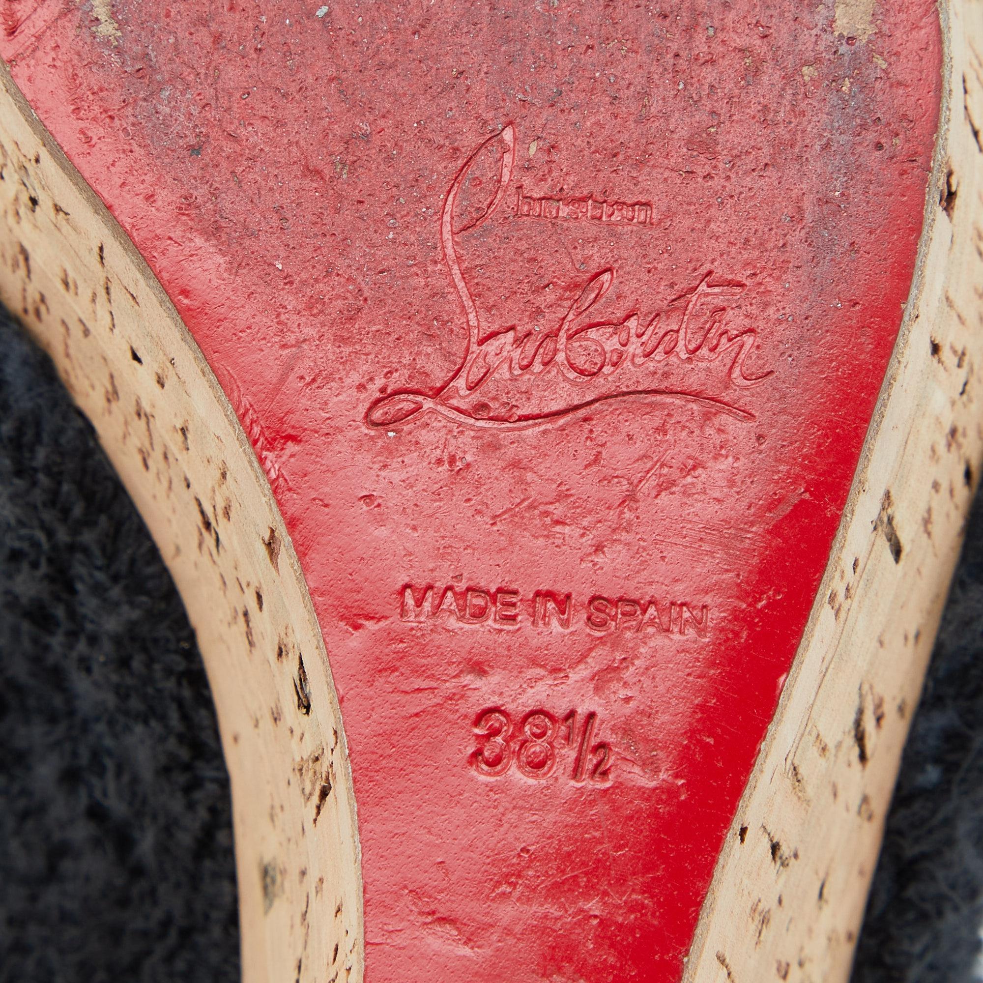 Christian Louboutin Black/Red Fabric Trim Bow Cork Wedge Sandals Size 38.5 In Good Condition In Dubai, Al Qouz 2