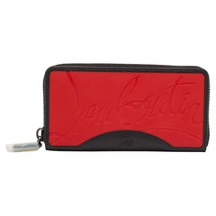 Christian Louboutin Black/Red Leather and Rubber Panettone Zip Around Wallet