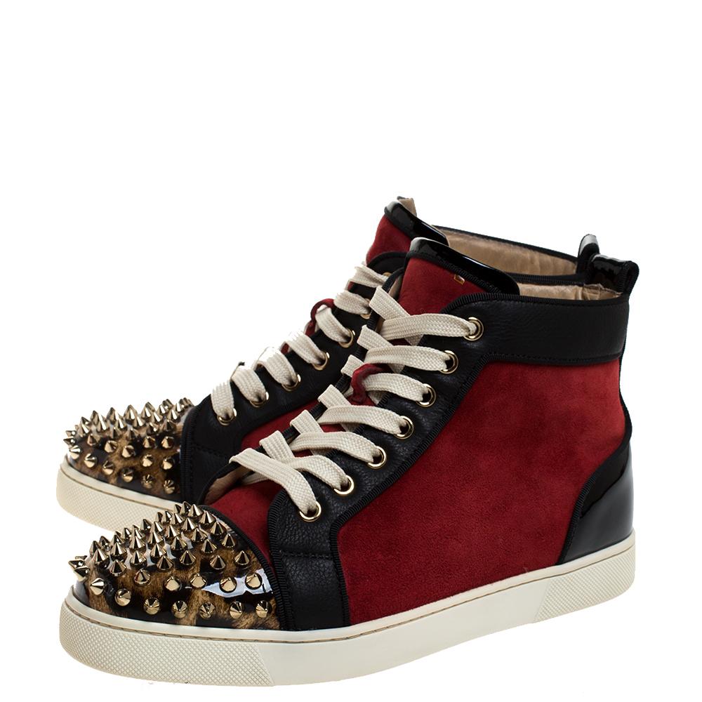 Christian Louboutin Black/Red Leather and Suede Louis High Top 