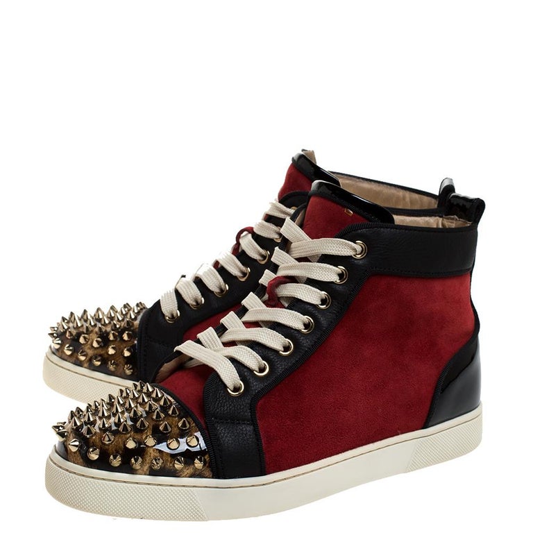 Christian Louboutin Black/Red Leather and Suede Louis High Top Sneakers  Size 37 For Sale at 1stDibs | red and black christian louboutin sneakers