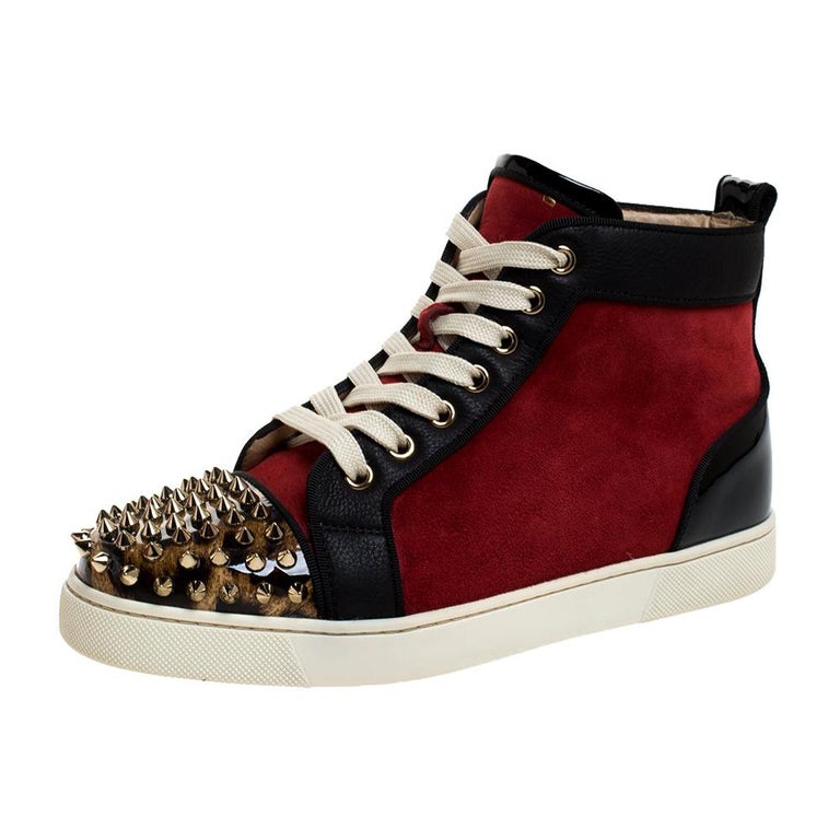 Christian Louboutin Black/Red Leather and Suede Louis High Top Sneakers  Size 37 For Sale at 1stDibs | red and black christian louboutin sneakers