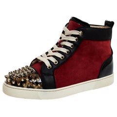 Christian Louboutin Black/Red Leather and Suede Louis High Top Sneakers Size 37