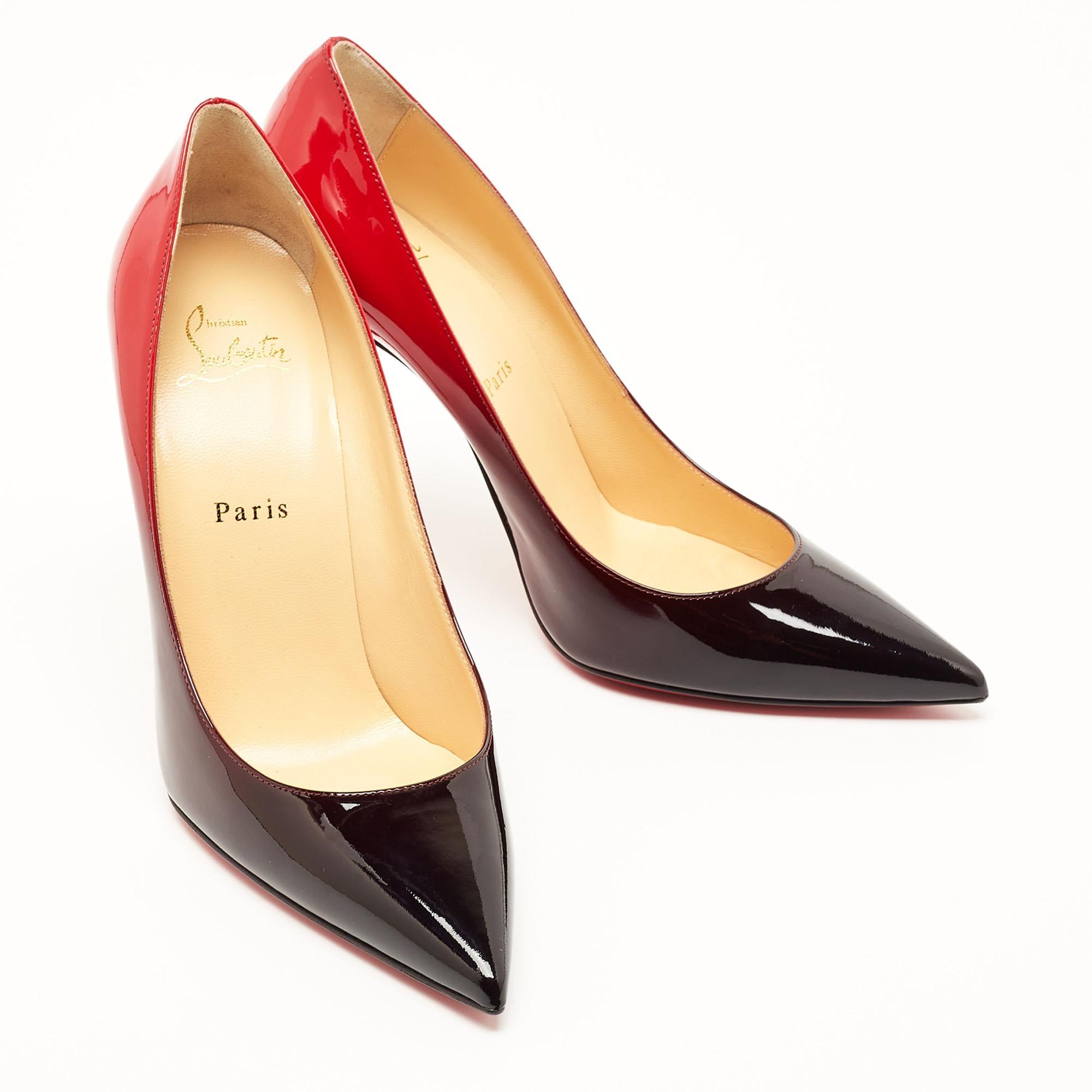 Women's Christian Louboutin Black/Red Ombre Patent Leather Kate Pumps Size 39.5