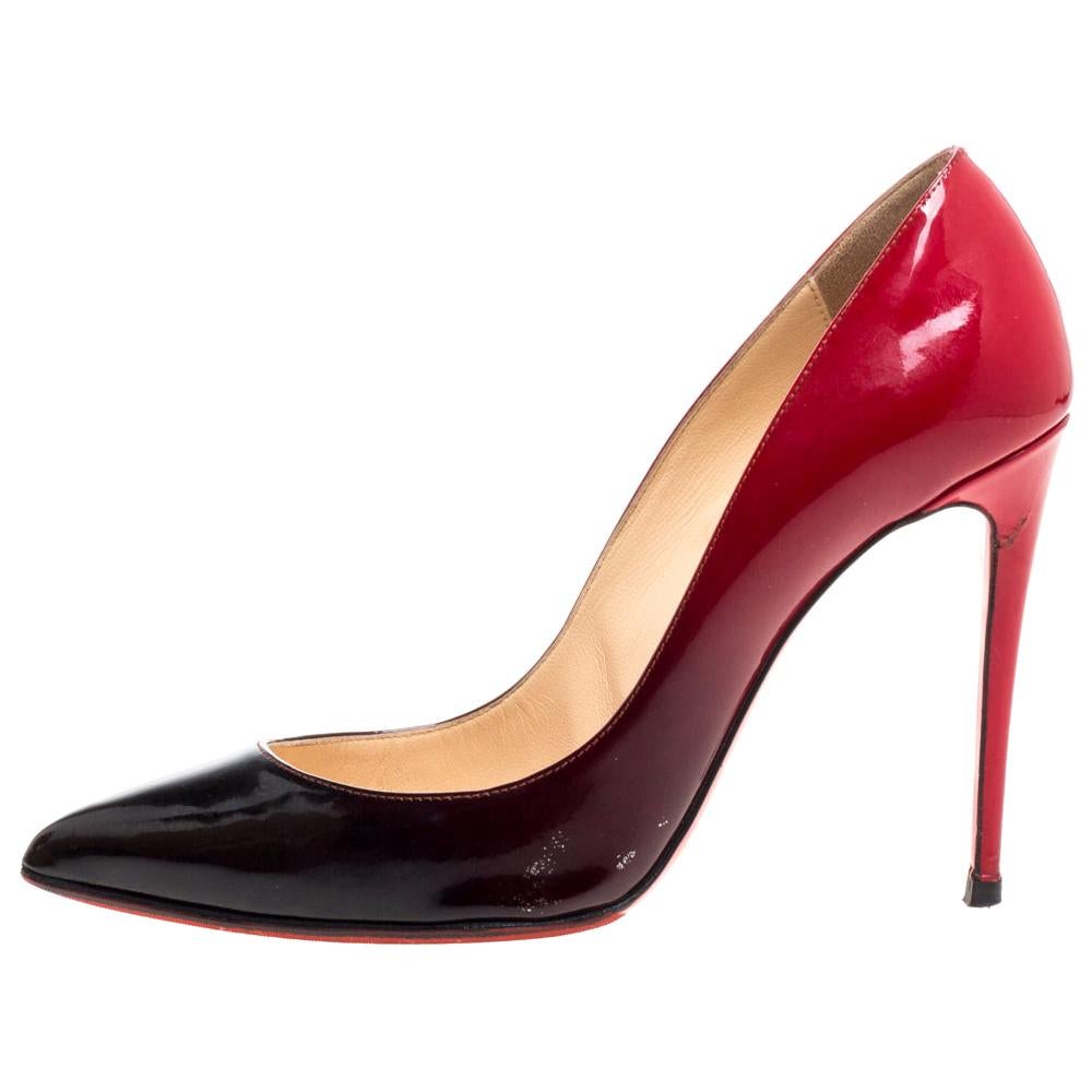 Christian Louboutin Black/Red Ombre Patent Leather So Kate Pumps Size 38.5