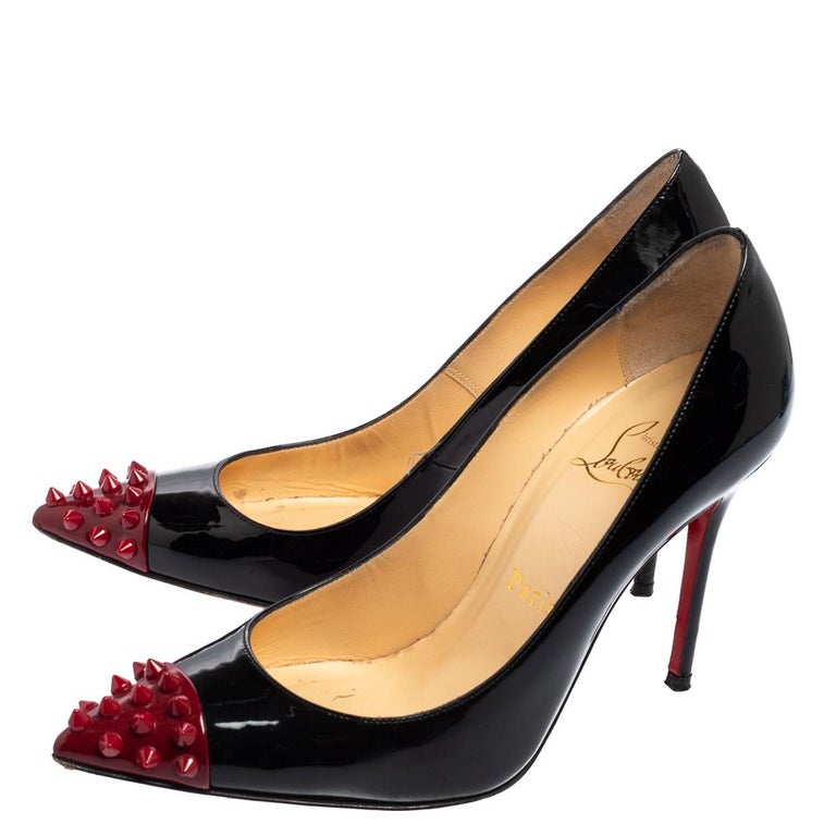 Nikke Fødested forkorte Christian Louboutin Black/Red Patent Leather Geo Spike Cap-Toe Pumps Size  35.5 For Sale at 1stDibs | louboutin cap, red bottom heels, christian louboutin  shoes gold