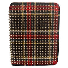 CHRISTIAN LOUBOUTIN Black & Red Plaid Canvas Spike iPad Case