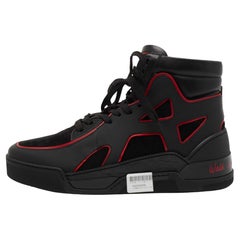 Christian Louboutin Black/Red Suede and Leather High Top Sneakers Size 42.5